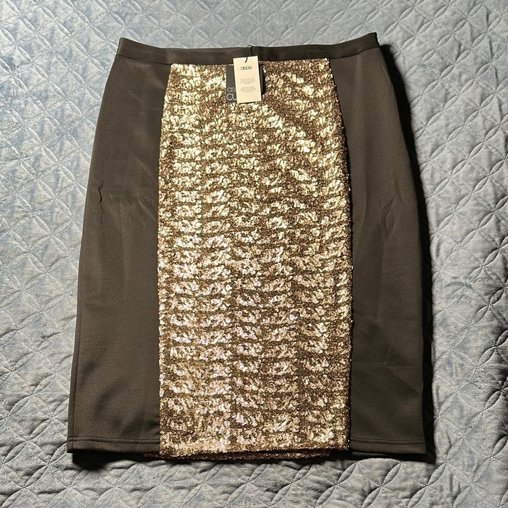 ASOS Curve Gold Sequin Pencil Skirt Night Out